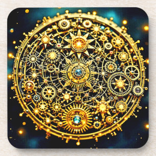 Dessous-de-verre Art céleste à horlogerie dorée