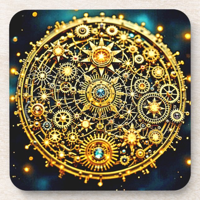 Dessous-de-verre Art céleste à horlogerie dorée (Devant)