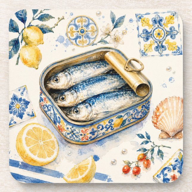 Dessous-de-verre Art d'aquarelle de sardine sicilienne (Devant)
