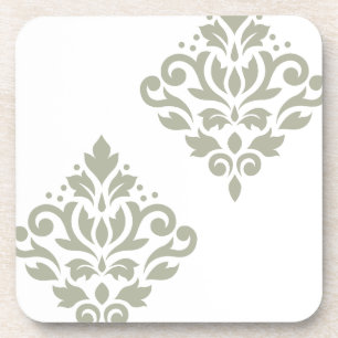 Dessous-de-verre Art de Damas en rouleau I Vert sur Blanc