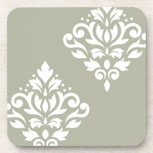 Dessous-de-verre Art de Damas roulant I Blanc sur Vert