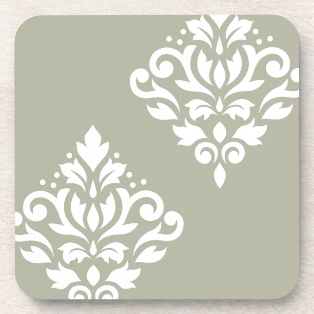 Dessous-de-verre Art de Damas roulant I Blanc sur Vert (Devant)