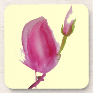 Dessous-de-verre Art de fleur d'aquarelle de magnolia rose