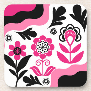 Dessous-de-verre Art de fleurs rose abstrait boho