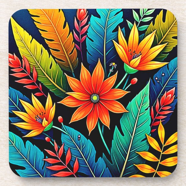 Dessous-de-verre Art de fleurs tropicales vibrantes (Devant)