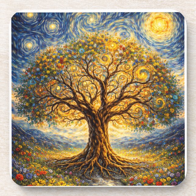 Dessous-de-verre art de géométrie sacrée arbre (Devant)