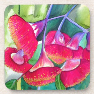 Dessous-de-verre Art de l'aquarelle australienne à fleurs rouges
