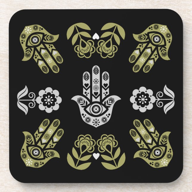 Dessous-de-verre Art de protection de la main Hamsa (Devant)