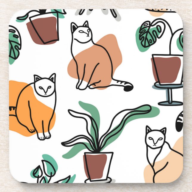 Dessous-de-verre Art de trait dessin chats et fleurs (Devant)