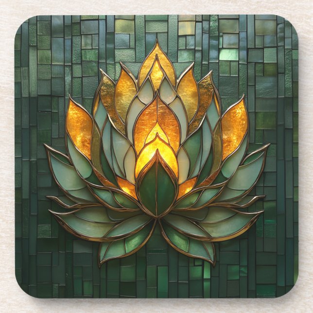 Dessous-de-verre Art Déco Gold Lotus Green Tilework Imprimer (Devant)