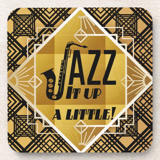 Dessous-de-verre Art déco jazz saxophone noir or musique (Devant)