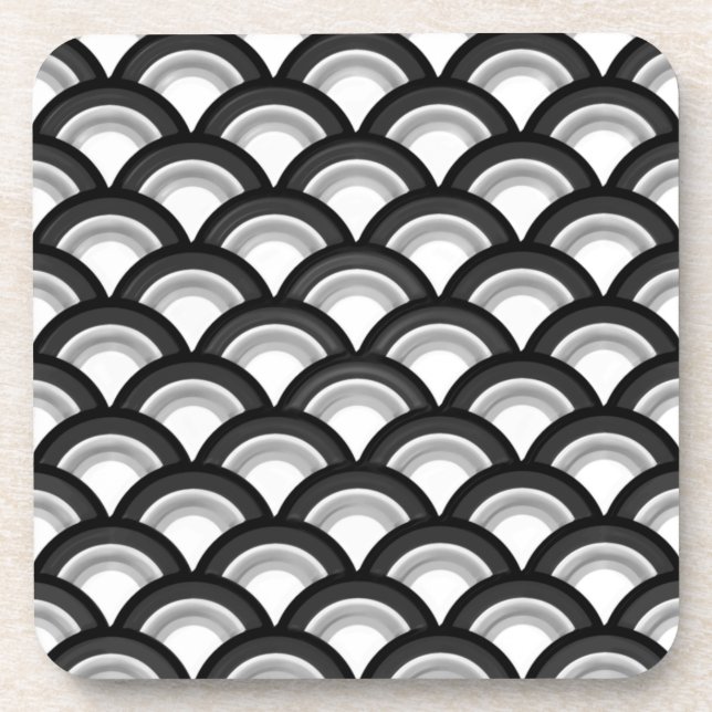 Dessous-de-verre Art Deco wave pattern - black and white (Devant)