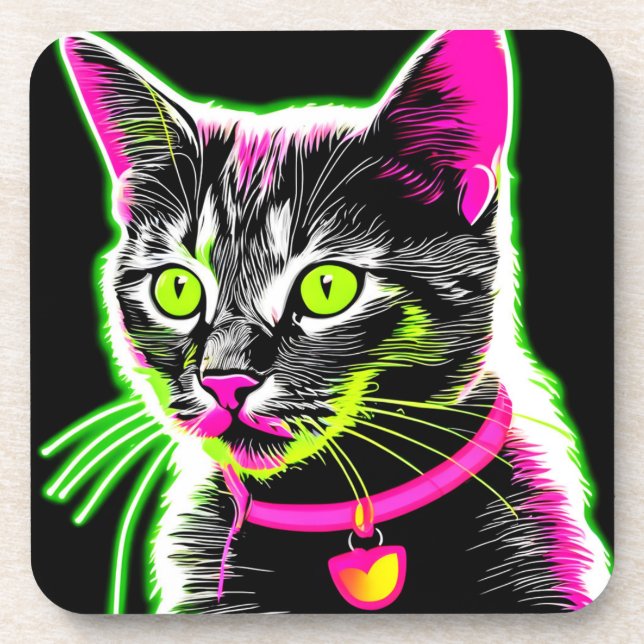 Dessous-de-verre Art Félin de Chat Néon (Devant)
