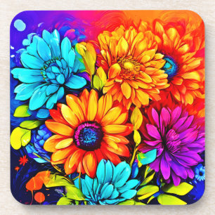 Dessous-de-verre Art floral Abstrait et dynamique en multicolore