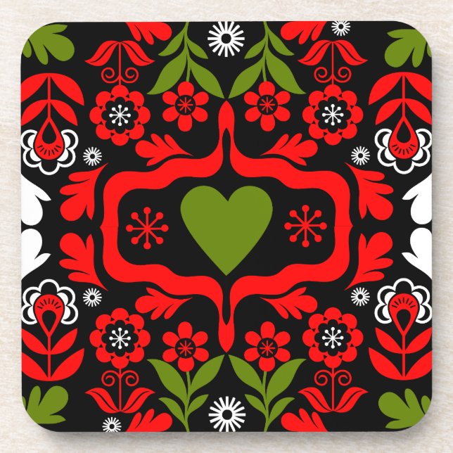 Dessous-de-verre Art folklorique de fleurs abstraites boho (Devant)