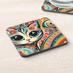 Dessous-de-verre Art folklorique mexicain Abstrait Kitty Chat Talav