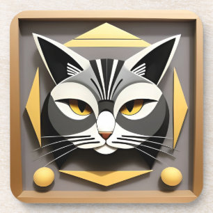 Dessous-de-verre Art géométrique d'un design abstrait de chat styli