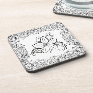 Dessous-de-verre Art graphique monochrome, Belle Fleur