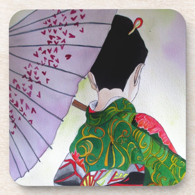 Dessous-de-verre Art japonais Geisha avec kimono et parapluie (Devant)