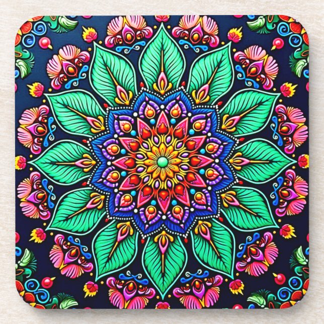 Dessous-de-verre Art mandala floral vibrant (Devant)