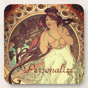 Dessous-de-verre Art nouveau Alphonse Mucha élégante femme vintage
