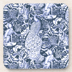 Dessous-de-verre Art Nouveau Peacock Print, Navy et White
