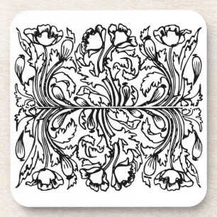 Dessous-de-verre Art nouveau poppy floral noir blanc élégant