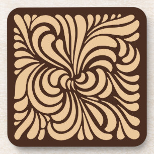 Dessous-de-verre Art Nouveau Stylisé Feuille, Tan et Dark Brown