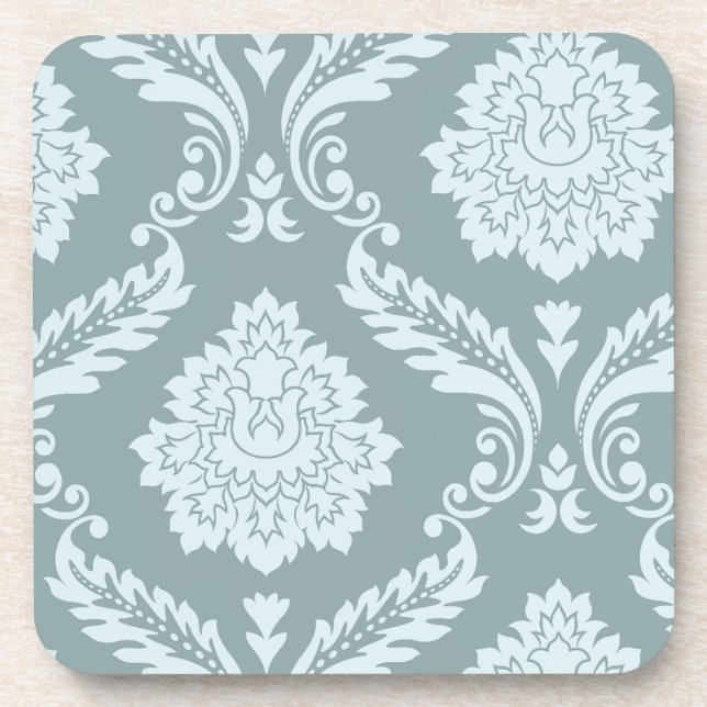 Dessous-de-verre Art Rococo Damassé I Bleu Canard+Turquoise (Devant)