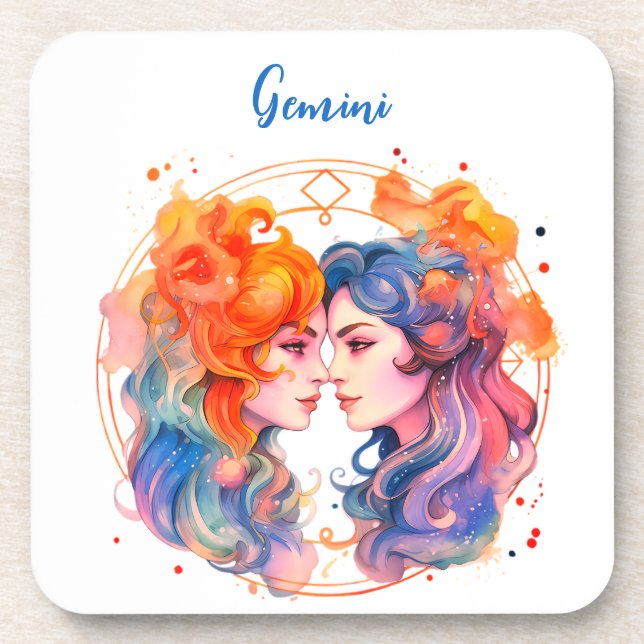 Dessous-de-verre Astrologie signe zodiaque Gemini en aquarelle (Devant)