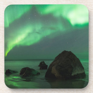 Dessous-de-verre Aurore Boréale   Plage Lofoten Norvège