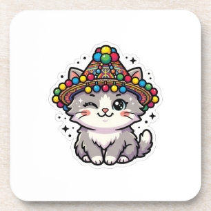Dessous-de-verre Autocollant de chapeau tissé chat marocain Amazigh