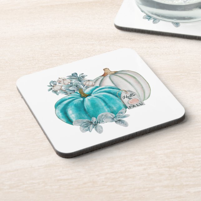 Dessous-de-verre Automne Citrouille bleu rose  (Côté gauche)