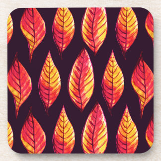 Dessous-de-verre Automne Laisse Motif En Rouge Foncé Et Jaune