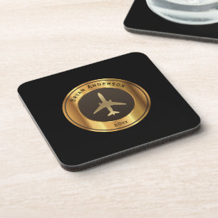Dessous-de-verre Aviation - Logo Gold Avion Boisson Coaster
