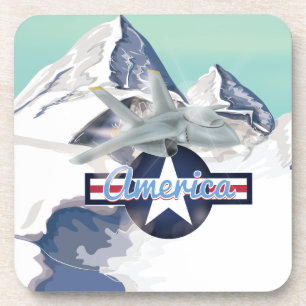 Dessous-de-verre Avion à réaction américain survolant les montagnes