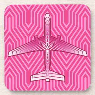 Dessous-de-verre Avion Art déco, Fuchsia et Pastel Pink