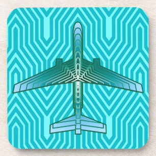Dessous-de-verre Avion Art Déco, Turquoise, Turquoise et Aqua