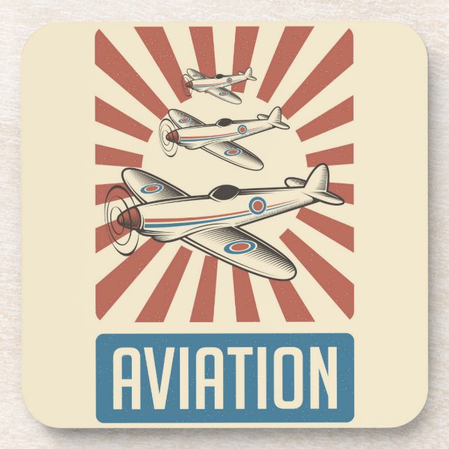Dessous-de-verre Avion de chasse Retro Aviation (Devant)