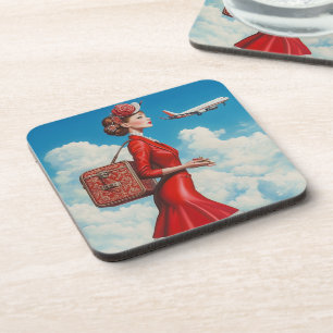 Dessous de verre Avion & Élégante Dame