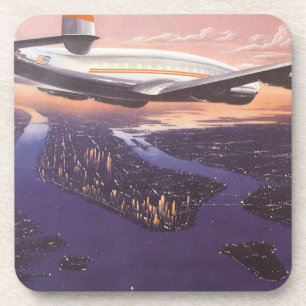Dessous-de-verre Avion vintage au-dessus de Hudson River, New York