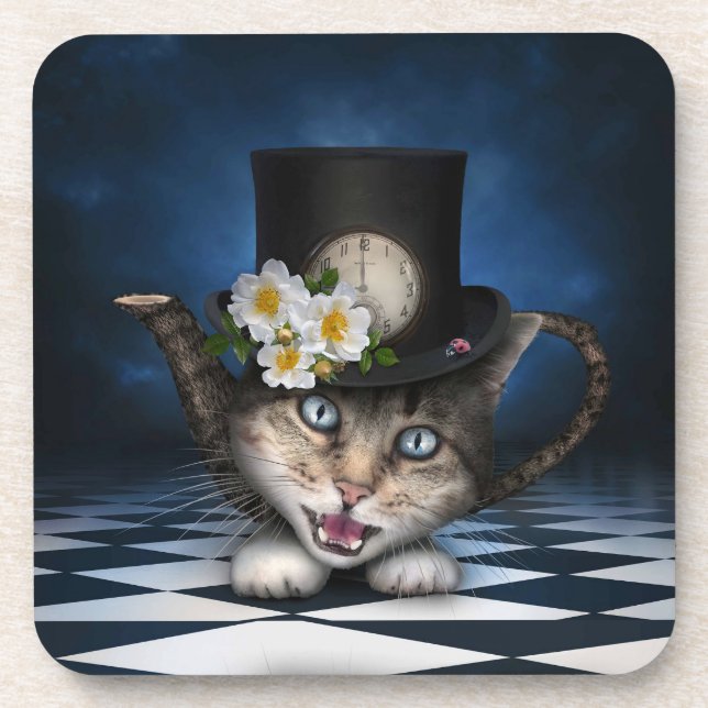Dessous-de-verre Awesome Mad Hatter Teapot Chat Conception Whimsica (Devant)