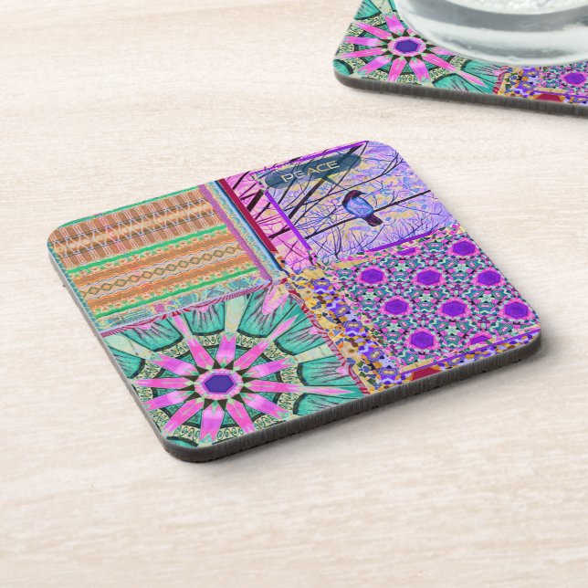 Dessous-de-verre Azulejos Carreaux géométriques avec Oiseau de Paix (Côté gauche)