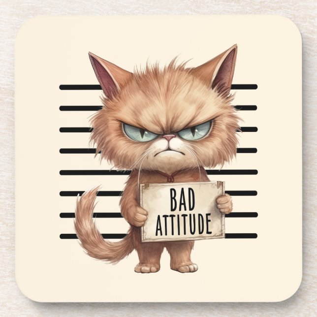 Dessous-de-verre Bad Attitude Chat Mugshot - Drôle Feline Design (Devant)