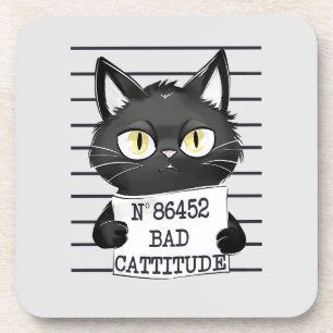 Dessous-de-verre Bad Cattitude - Mugshot de chat noir