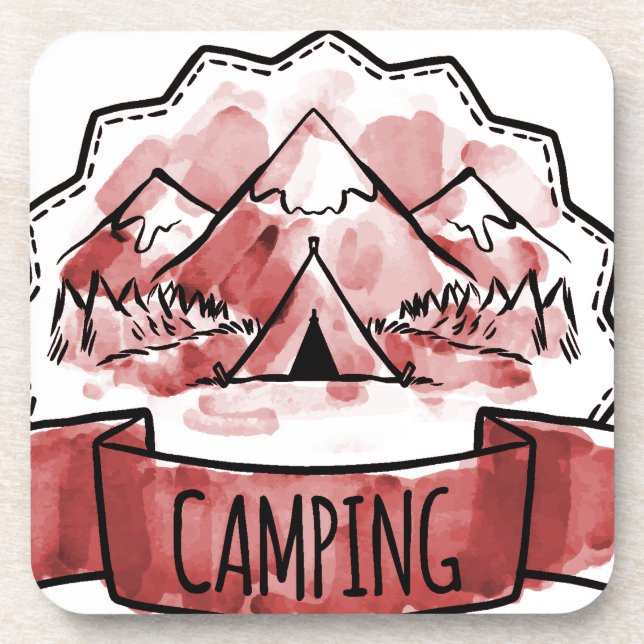 Dessous-de-verre Badge de camping à l'aquarelle (Devant)