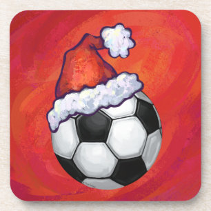 Dessous-de-verre Bal de football de Santa Hat en rouge