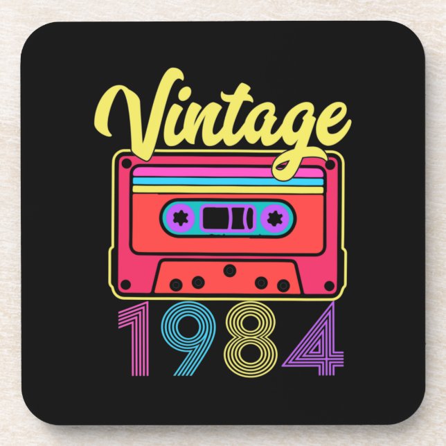 Dessous-de-verre Bande de cassette colorée vintage 1984 (Devant)