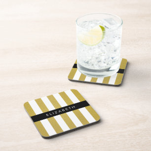 Dessous-de-verre Bandes d'or, Motif rayé, Lignes, Votre Nom