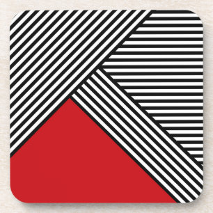 Dessous-de-verre Bandes noires et blanches avec triangle rouge